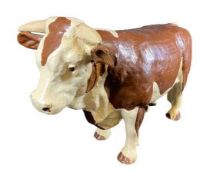 VINTAGE PAPIER MACHE BUTCHER SHOP DISPLAY MODEL OF A BULL - 41cms tall, 65cms L