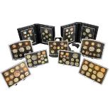 UNITED KINGDOM COIN PROOF SETS (9) - in original presentation cases and boxes including 7 x standard