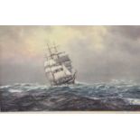 DEREK .G.M GARDNER print - Maritime scene of a four master in rough seas, signed in pencil and