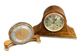 ART DECO MANTEL CLOCK BY 'METAMEC',19cms tall and a mahogany pendulum mantel clock with silver dial