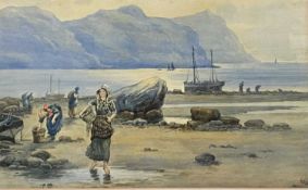 ARTHUR CLOUGH watercolour - Deganwy Beach scene with numerous boats and figures, indistinctly signed