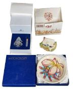 MOORCROFT boxed saucer, Swarovski Secrets boxed ornament and a boxed Lilliput Lane cottage