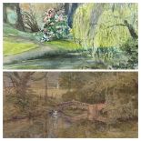 ARTHUR MILES watercolour - bridge over the river and ducks nearby, signed and dated '81, 25 x