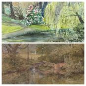 ARTHUR MILES watercolour - bridge over the river and ducks nearby, signed and dated '81, 25 x