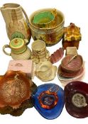 ART DECO & LATER POTTERY - with a small quantity of colourful glassware, items include a Burleigh