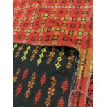 TRADITIONAL WELSH WOOLLEN BLANKET - black with reds, orange and yellows, to a traditional reversible