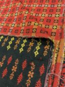 TRADITIONAL WELSH WOOLLEN BLANKET - black with reds, orange and yellows, to a traditional reversible