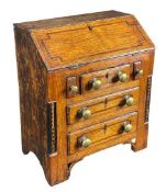 VICTORIAN OAK APPRENTICE PIECE FALL FRONT BUREAU - having mahogany and boxwood inlay and one short