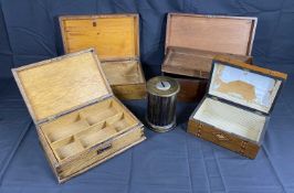 VICTORIAN & OTHER ANTIQUE WORK BOXES and a cylindrical money box