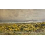 GEORGE COCKRAM watercolour - Rhosneigr Bay with Snowdonia mountain tops in the distance, signed,