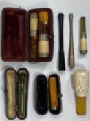 CHESTER SILVER MOUNTED, AMBER & OTHER CHEROOT HOLDERS (7) - a cased pair 1896, cased single 1903,