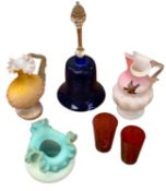 VICTORIAN & LATER GLASSWARE - 6 pieces to include 2 x satin glass jugs, a pair of Cranberry beakers,