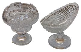 WATERFORD CRYSTAL BOAT SHAPED PEDESTAL BOWL - 23cms tall x 33cms x 15cms and another presumed