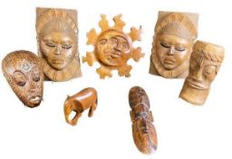 TRIBAL TYPE CARVED WOODEN MASKS and other wooden ornamental ware