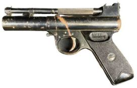 WEBLEY MK 1 .177 CALIBRE BREAK BARREL AIR PISTOL - with named and chequered grip, cocks ok, good