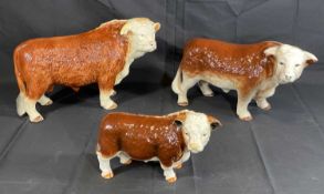 MELBAWARE & OTHER POTTERY BULLS (3) - 25cms H, 41cms L the largest