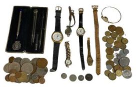 WATCHES - lady's dress watches, gent's Sekonda wristwatch, also, coinage with some silver content,