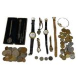 WATCHES - lady's dress watches, gent's Sekonda wristwatch, also, coinage with some silver content,