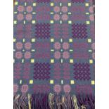 WELSH WOOLLEN BLANKET - with tasselled ends, traditional reversible pattern in blue with purples,