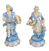 GERMAN PORCELAIN FIGURINES, A PAIR - depicting a man and woman flower sellers, hand painted