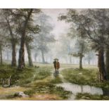 T BOYCE oil on canvas English school - figures walking through woodland, signed, 50 x 60cms