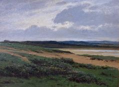 JOSEPH KNIGHT oil on board - Conwy Estuary with grazing sheep, signed and with original labels