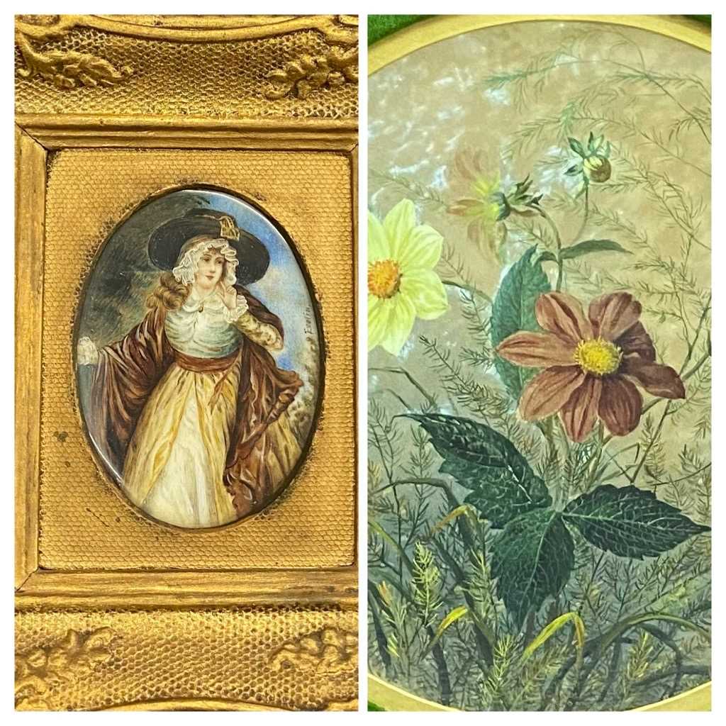 19TH CENTURY PORTRAIT MINIATURE OF A LADY WEARING A HAT - in a gilt frame, 17 x 15cms overall and