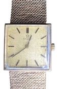 OMEGA 9CT GOLD SQUARE DIAL WRISTWATCH - with integral 9ct gold strap (non-runner - clasp part