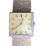 OMEGA 9CT GOLD SQUARE DIAL WRISTWATCH - with integral 9ct gold strap (non-runner - clasp part