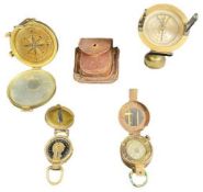 VINTAGE & LATER POCKET & STANDING BRASS COMPASSES (4), the two pocket examples marked 'Stanley