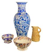 20TH CENTURY CHINESE TALL VASE, 55cms tall, an ironstone pedestal bowl, another similar and a