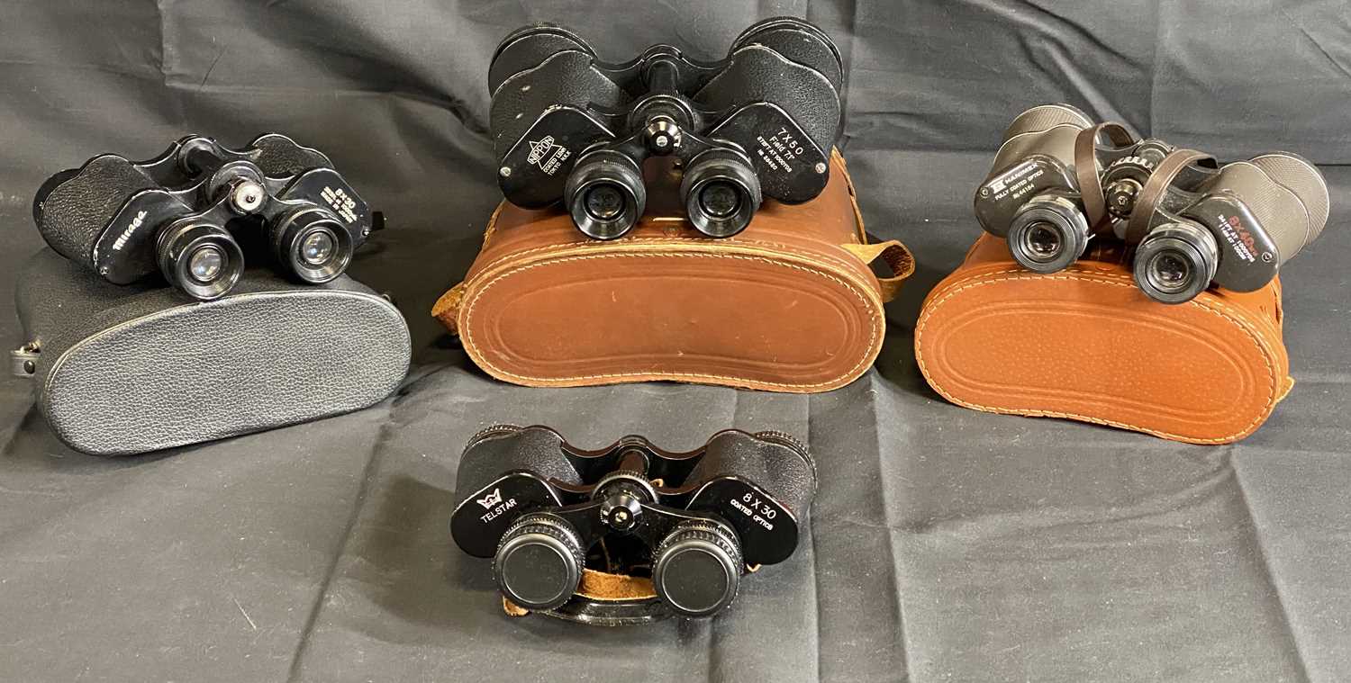 4 PAIRS OF FIELD BINOCULARS including three with carry cases, names include Telstar 8 x 30, Mirage 8 - Image 2 of 2
