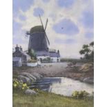 WARREN WILLIAMS ARCA watercolour - The Old Windmill at Cemaes Bay Anglesey with woman feeding