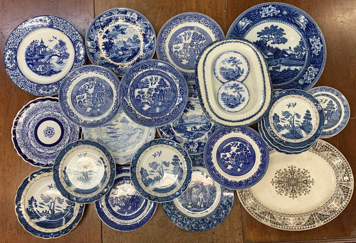 BLUE & WHITE PATTERN and other dinner plates, ETC including early Pearl ware, Wedgwood Fallow Deer - Image 2 of 2