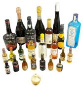 ALCOHOL - an assortment of Gin Liqueur, wine bottles, also a quantity of miniatures