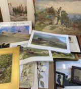 UNFRAMED SKETCHES, WATERCOLOURS & PRINTS - a large parcel, Keith Bowen prints, and, a small parcel