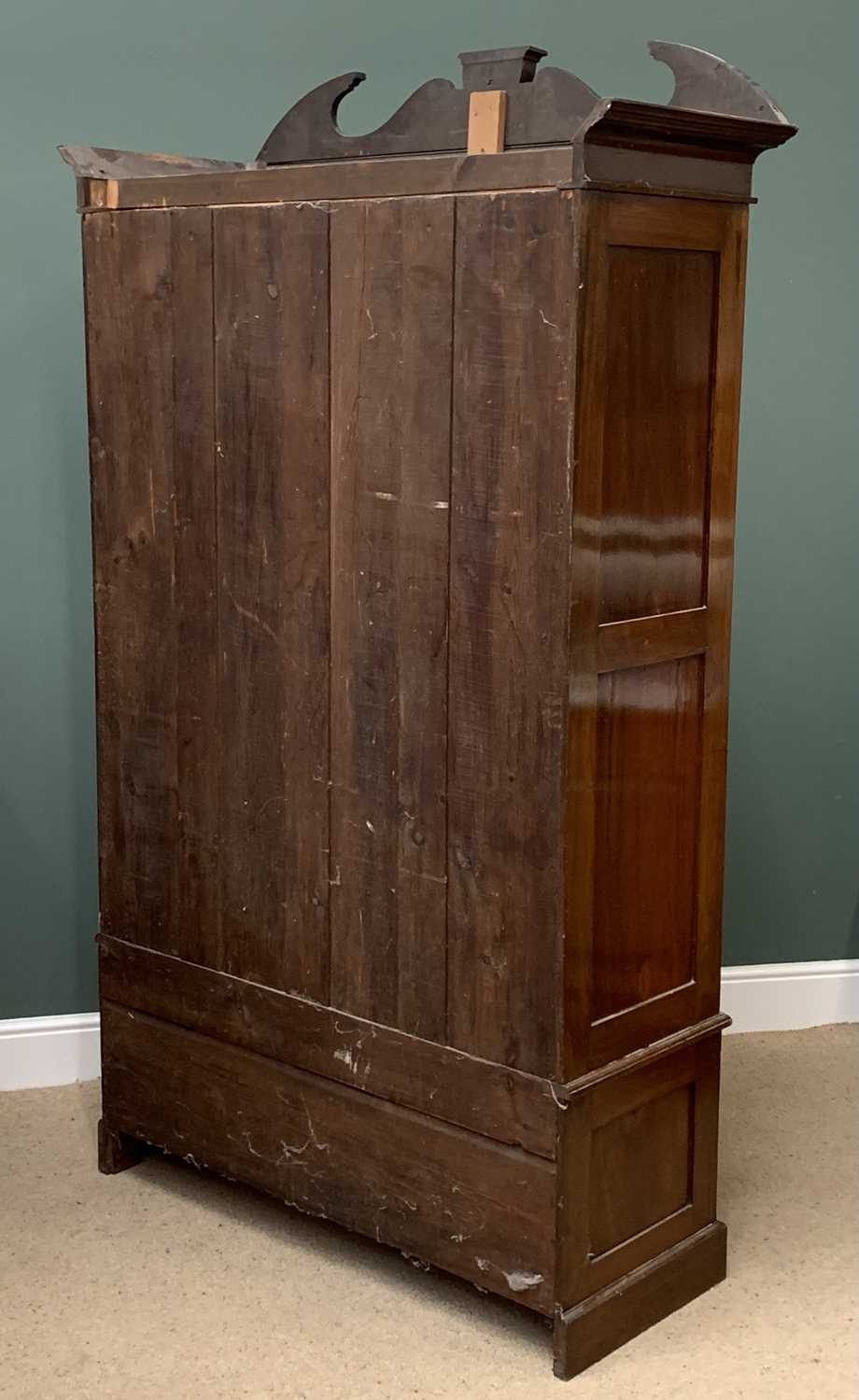 EDWARDIAN MAHOGANY SINGLE MIRRORED DOOR WARDROBE - with carved front and base drawer, 218cms H, - Image 3 of 3