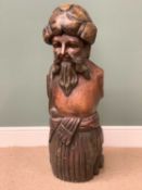 SUBSTANTIAL CARVED FIGURE OF AN EASTERN GENTLEMAN, 104cms H