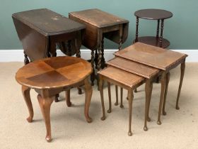 FURNITURE ASSORTMENT (5) to include two barley twist gate leg tables, a nest of three tables, a