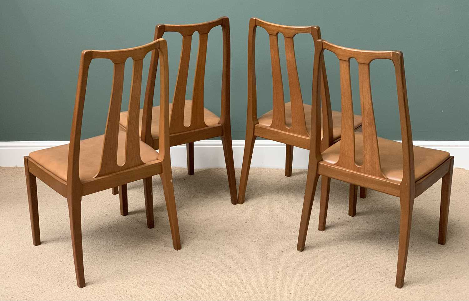 MID-CENTURY TYPE DINING CHAIRS, set of four with slatbacks and vinyl seats, 96cms H, 48cms W, - Image 3 of 3