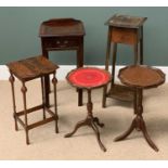 FURNITURE ASSORTMENT to include two tripod wine tables, antique oak planter stand and two other