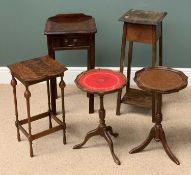 FURNITURE ASSORTMENT to include two tripod wine tables, antique oak planter stand and two other