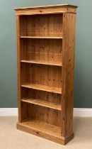 PINE BOOKCASE - with five open shelves, 97cms H, 96cms W, 29cms D