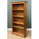 PINE BOOKCASE - with five open shelves, 97cms H, 96cms W, 29cms D