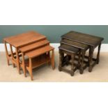 NESTS OF THREE TABLES X 2 - a light wood mid-Century set, 48cms H, 56cms W, 40cms D the largest