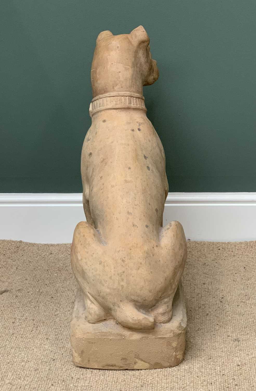 TERRACOTTA LARGE STATUE OF A DOG - stamped 'J Garouste', on a square base, 67cms H, 40cms W, 26cms D - Image 3 of 4