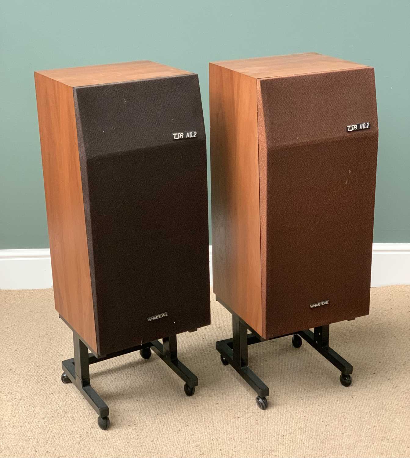 HIFI EQUIPMENT - pair of Wharfedale speakers TSR 110-2, on portable stands, 95cms H, 33cms W,