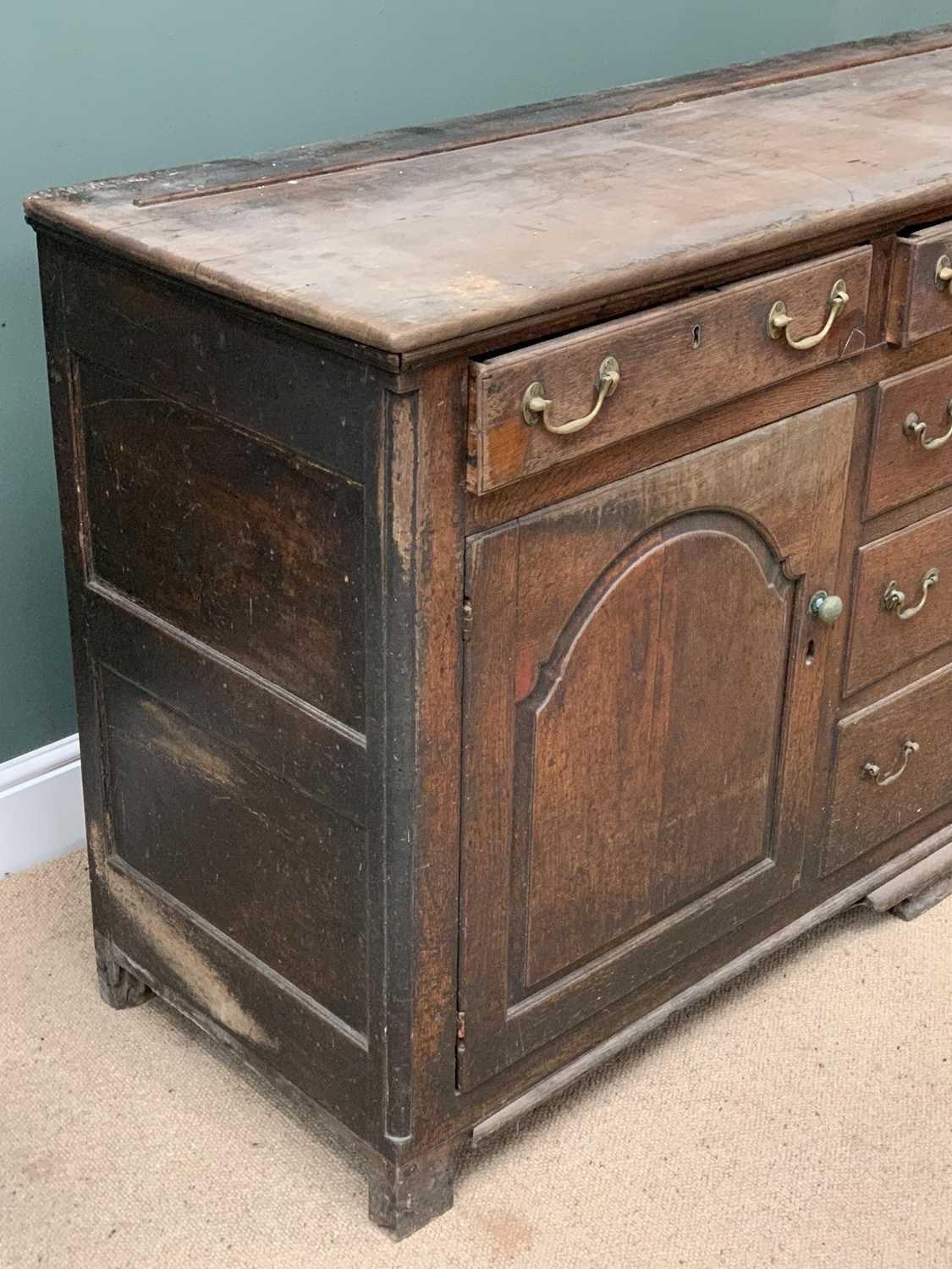 19th CENTURY OAK DRESSER BASE having three drawers over three false central drawers and two side - Image 4 of 6