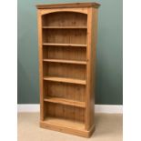PINE BOOKCASE - six open shelves, 198cms H, 96cms W, 31cms D