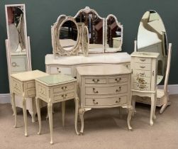 FRENCH PROVINCIAL TYPE BEDROOM FURNITURE to include dressing table, 145cms H, 120cms W, 56cms D, two